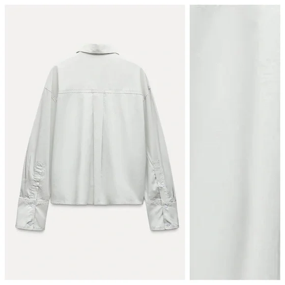 NWT. Zara Light Gray Poplin Jewel Shirt. Size XL. - Picture 2 of 8